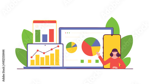 data driven marketing scene on white background with visuals