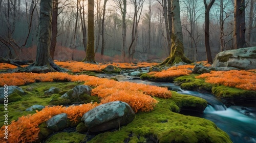 Obraz na płótnie Bright and unusual spring landscape with fantastic colors, blooming fields, abstract shapes, and a fairytale atmosphere — perfect as a background or backdrop. w salonie