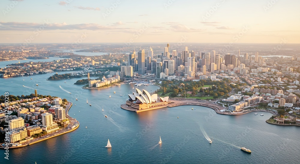 Obraz premium Iconic Sydney: Aerial View of the Opera House and Harbour Business District