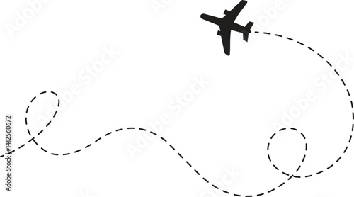 Airplane Flight Path Icons with Dotted Line Routes