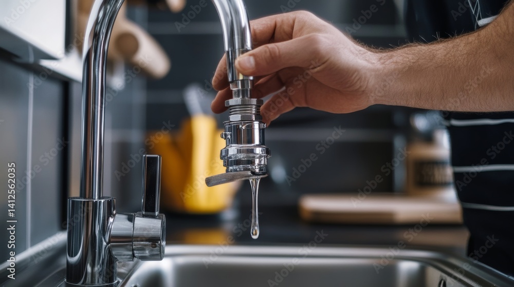 Plumber replacing a leaking valve in a kitchen. Featuring valve replacement and home maintenance Plumber replacing a leaking valve in a kitchen. Featuring valve replacement and home maintenance