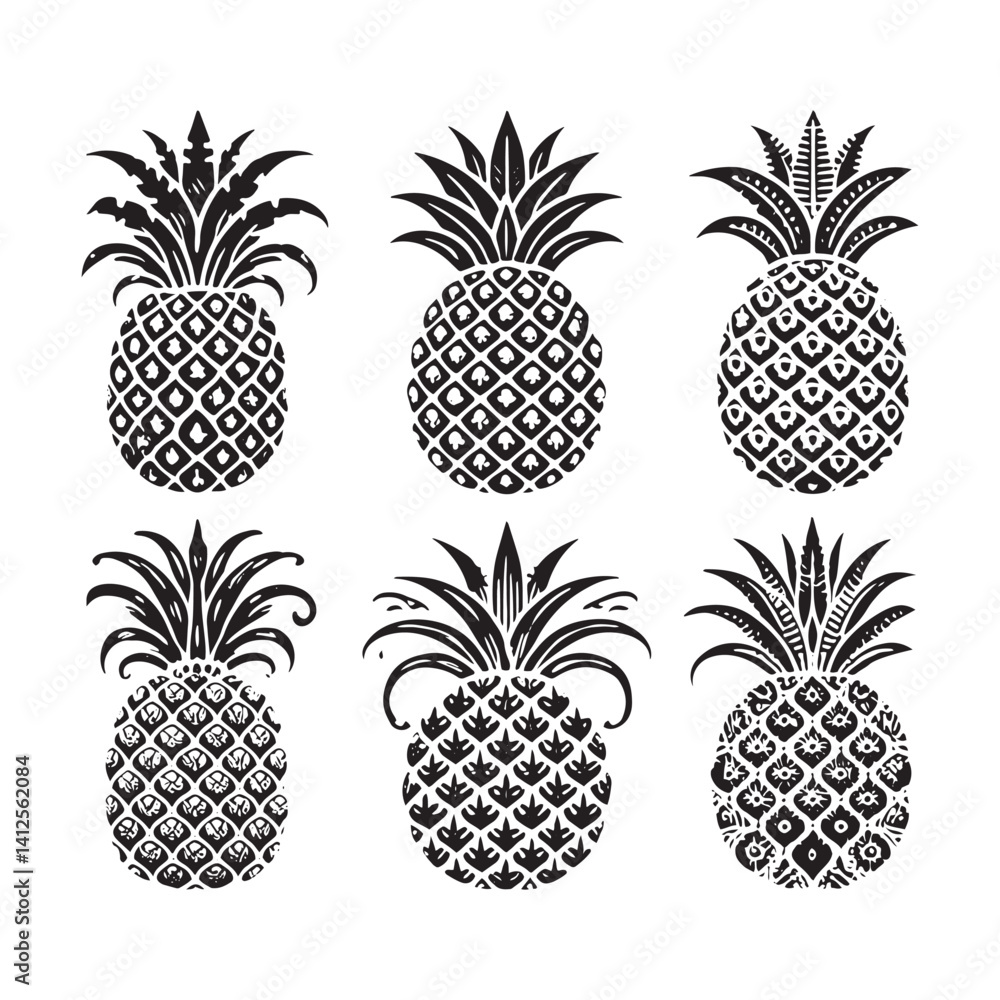 Fototapeta premium Pineapple Silhouette - Pineapple Vector - Pineapple Minimal design - Pineapple Art.
