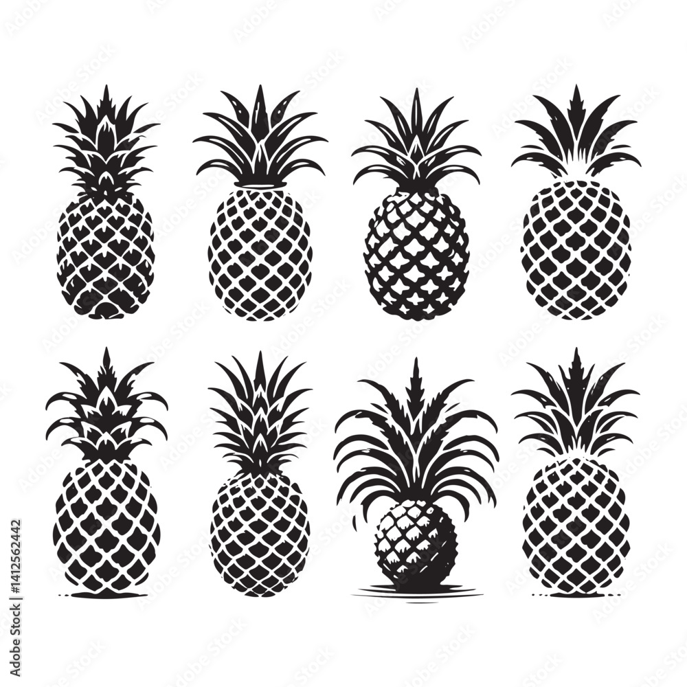 Fototapeta premium Pineapple Silhouette - Pineapple Vector - Pineapple Minimal design - Pineapple Art.