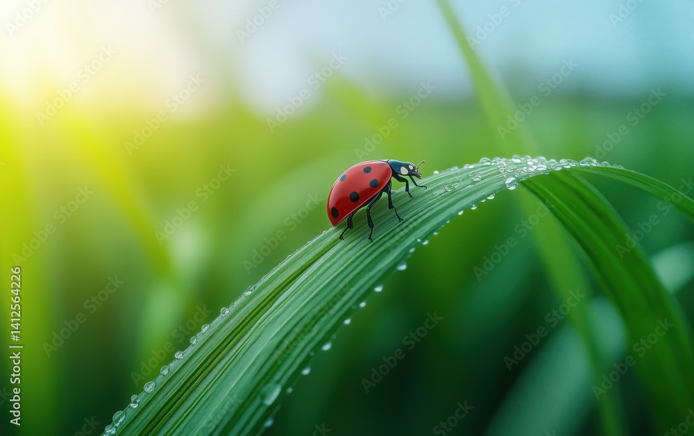 Ladybug on a Dew-kissed Leaf: A Nature's Embrace Ladybug on a Dew-kissed Leaf: A Nature's Embrace