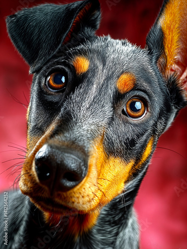 Close-Up of Curious Doberman Puppy with Expressive Eyes
