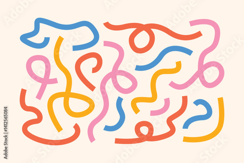 A playful set of abstract hand-drawn squiggles and lines in a retro color palette. Great for overlays, compositions, digital collages, and creative projects.