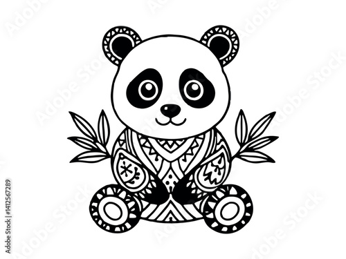 Hand-drawn of a panda in zentangle style. animal totem for adult Coloring Page