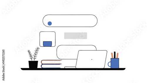 flat style remote work environment on white background
