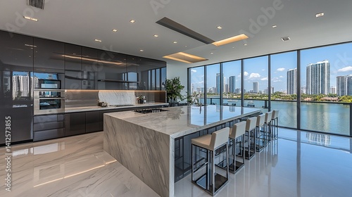 Modern, luxury kitchen with city views