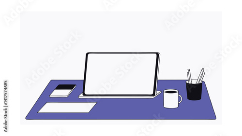 flat style remote work environment on white background