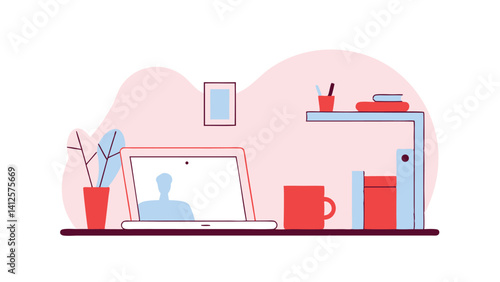 flat style remote work environment on white background