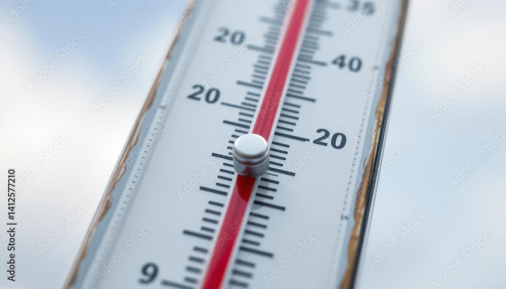 Close-up of a thermometer showing dangerously high summer temperature, graphic, design Close-up of a thermometer showing dangerously high summer temperature, graphic, design