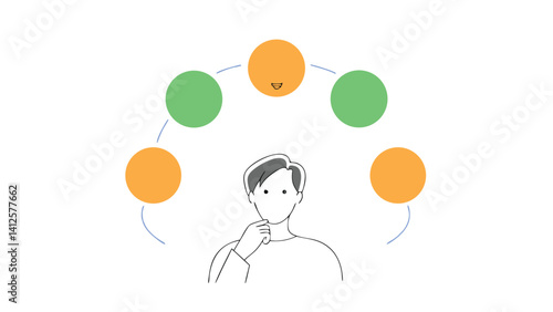 floating idea icons around creative thinker on white background