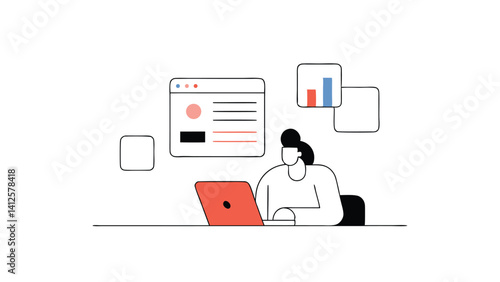 freelancer with laptop working from home on white background