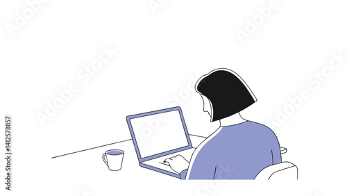 freelancer with laptop working from home on white background