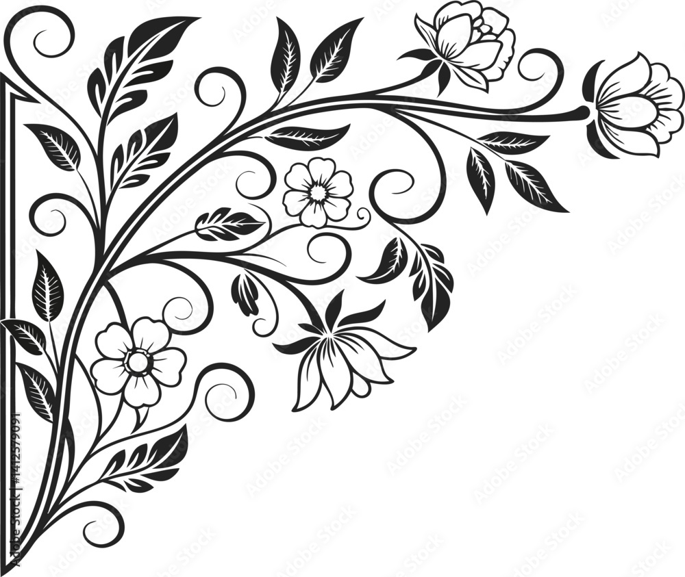Elegant Black And White Floral Border Design with Flourishing Details Elegant Black And White Floral Border Design with Flourishing Details