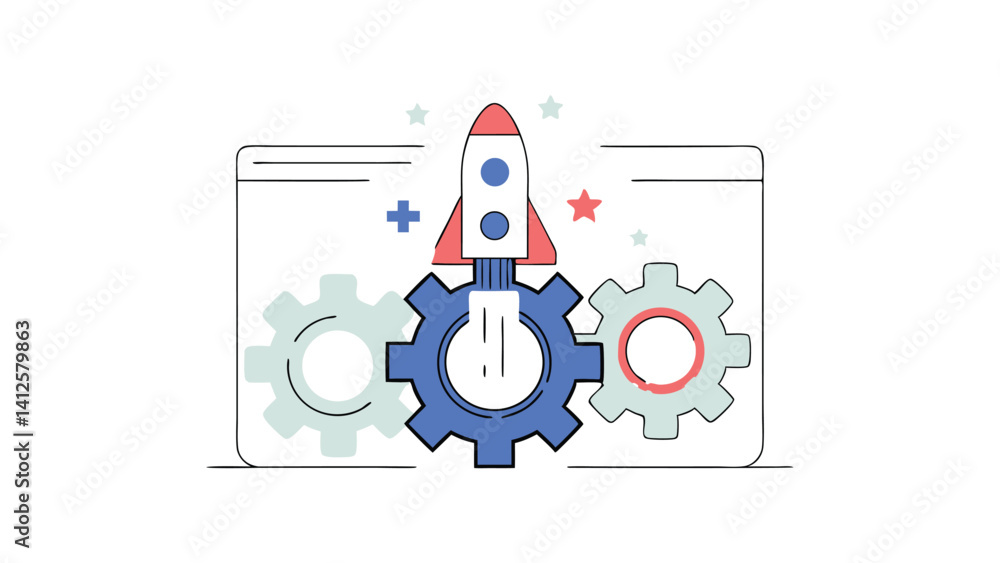 Obraz premium gear mechanism powering startup concept on white background