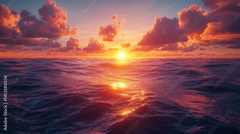 Fototapeta premium Serene sunset water reflection digital painting