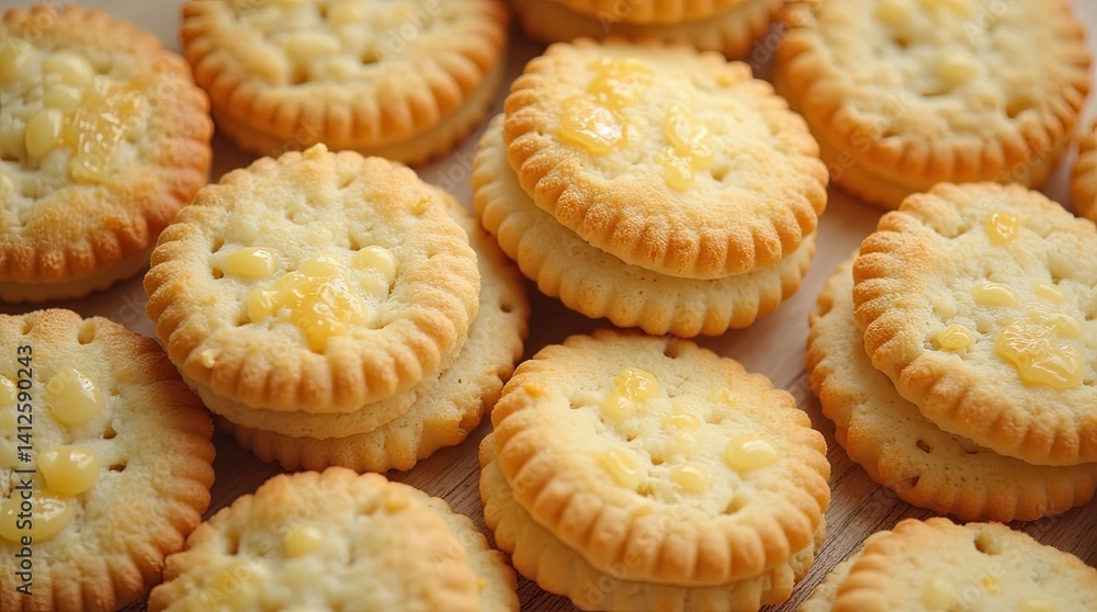 Deliciously Arranged Butter Cookies Decorated With Intricate Patterns on a Surface