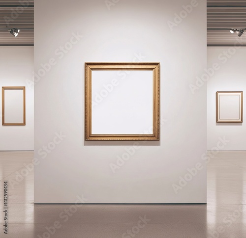 Wallpaper Mural Photo of an empty frame hanging on the wall of an art gallery, with no artwork inside. The background is plain white, and the lighting creates soft shadows around the edges. There is another framed. Torontodigital.ca