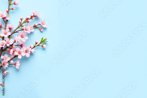 pink cherry blossoms on a blue background