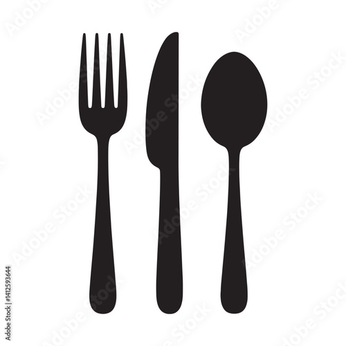 Classic Black Fork Knife and Spoon Vector Icon Symbolizing Dining Hospitality and Tableware for Restaurant Branding and Digital Artwork Editable Vector Illustration isolated on a white background