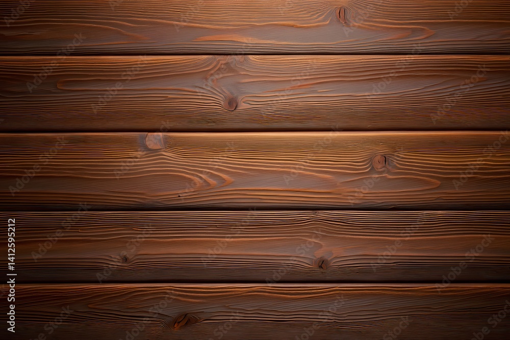 Naklejka premium A close-up shot of rich, textured wooden planks, showcasing the natural patterns and warm tones of the material, inviting a feeling of rustic elegance.