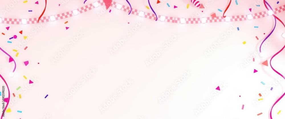Light background with vibrant curved checkered lines, confetti polka dots, and striped elements, colorful, checkered Light background with vibrant curved checkered lines, confetti polka dots, and striped elements, colorful, checkered