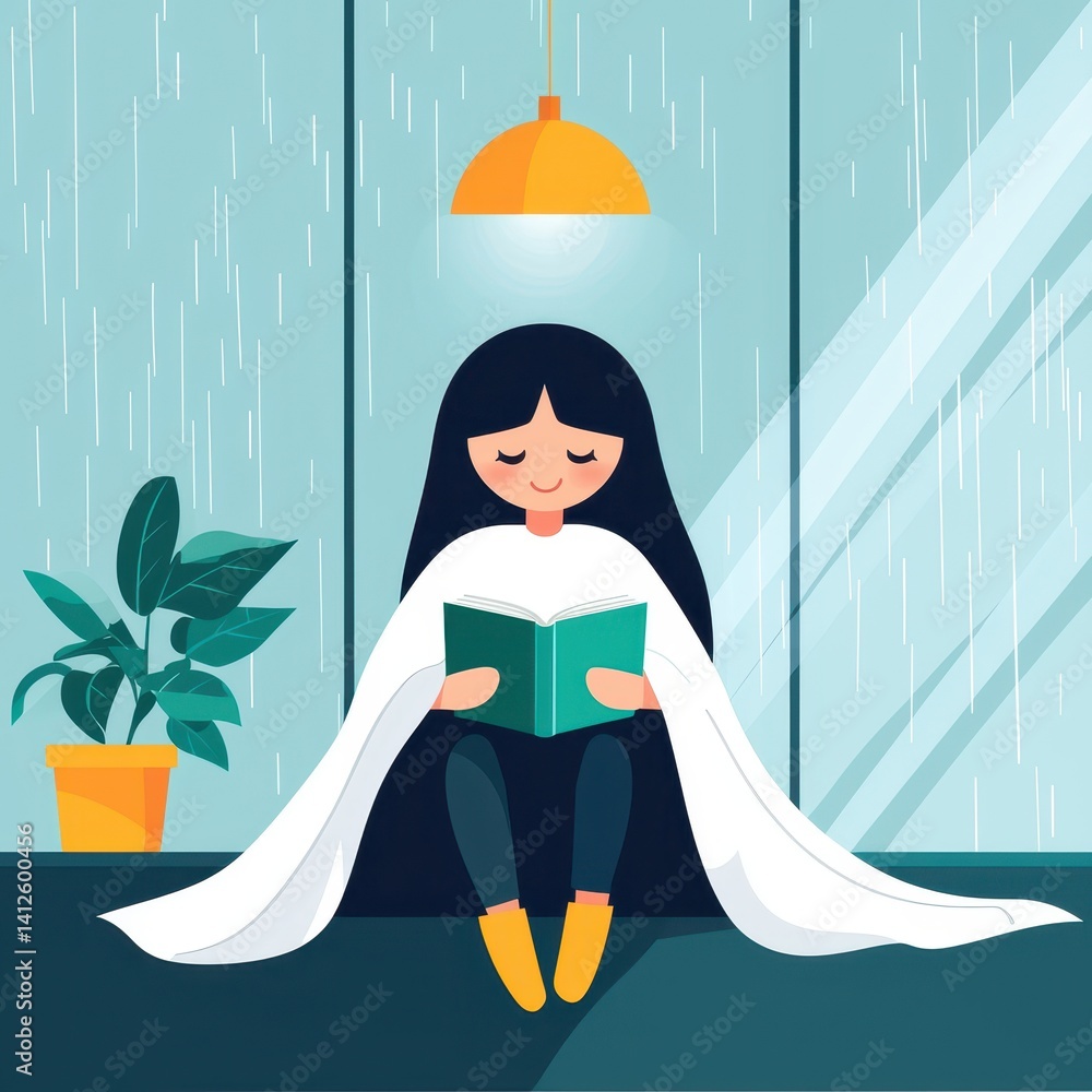 Cozy Reading Moment with a Girl and a Book in a Calm Environment
