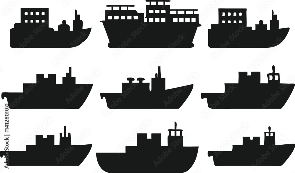 Obraz premium cargo ships silhouettes against a white background