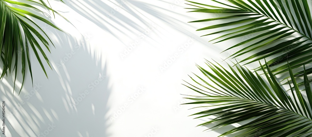 Obraz premium Lush palm fronds cast shadows on white