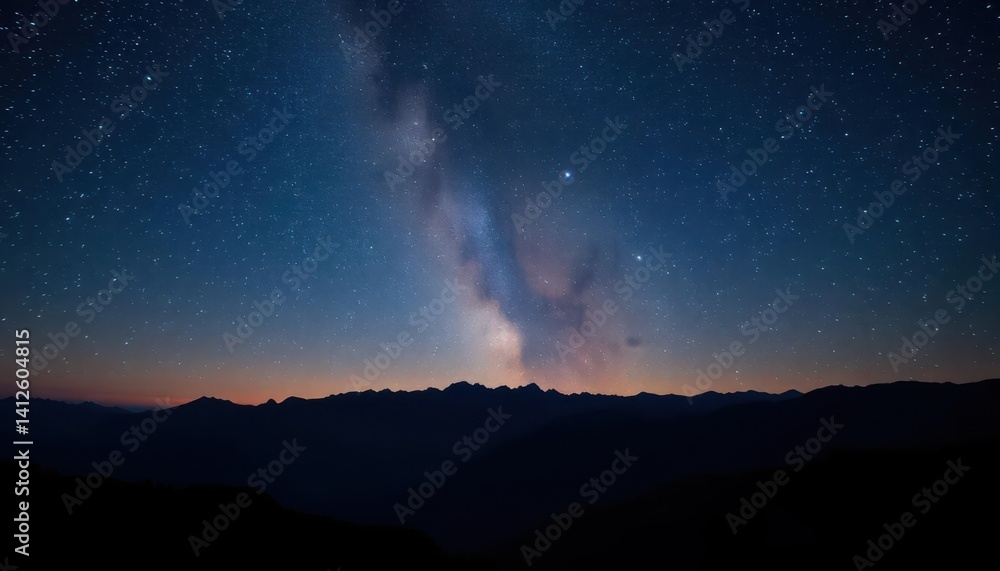 Fototapeta premium Starry night sky over serene, dark mountain range, dark matter, night