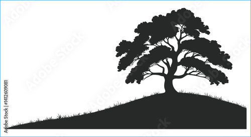 Silhouette Tree On Hillside Landscape Vector Image Graphic Design Element
