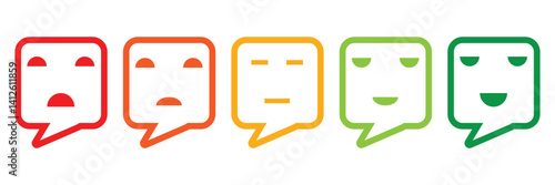 Happy and sad emoji, feedback rating emoticons - smiley face icon set : positive and negative emojis with red and green colors for customer satisfaction rating