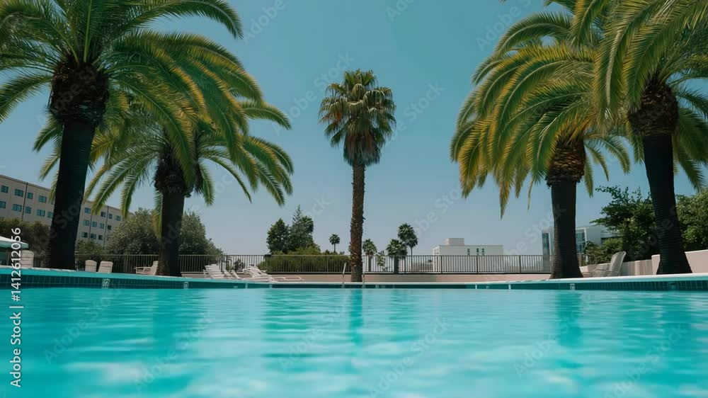 Summer Pool Scene Surrounded by Palm Trees for Relaxation Summer Pool Scene Surrounded by Palm Trees for Relaxation