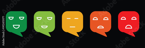 Smile happy unhappy face icon. Emotion feedback vector concept. Rank, level of satisfaction rating. Excellent, good, normal, bad, very bad.