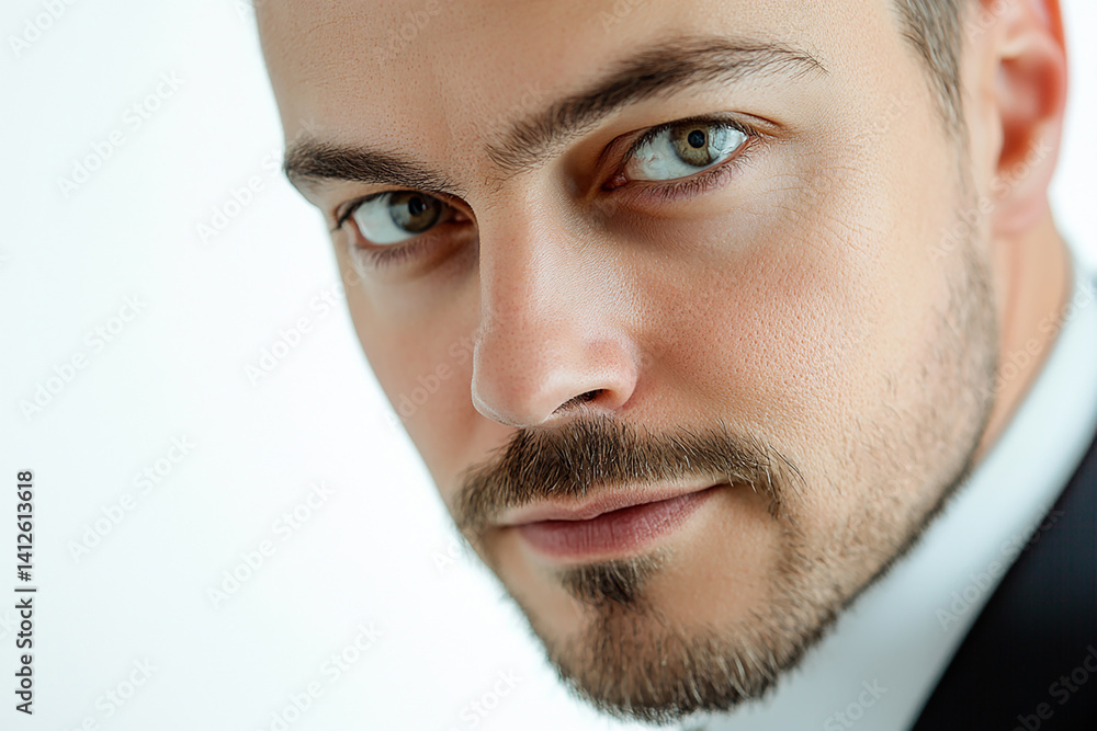 Fototapeta premium Business man on white background, smiling man in suit portrait close up