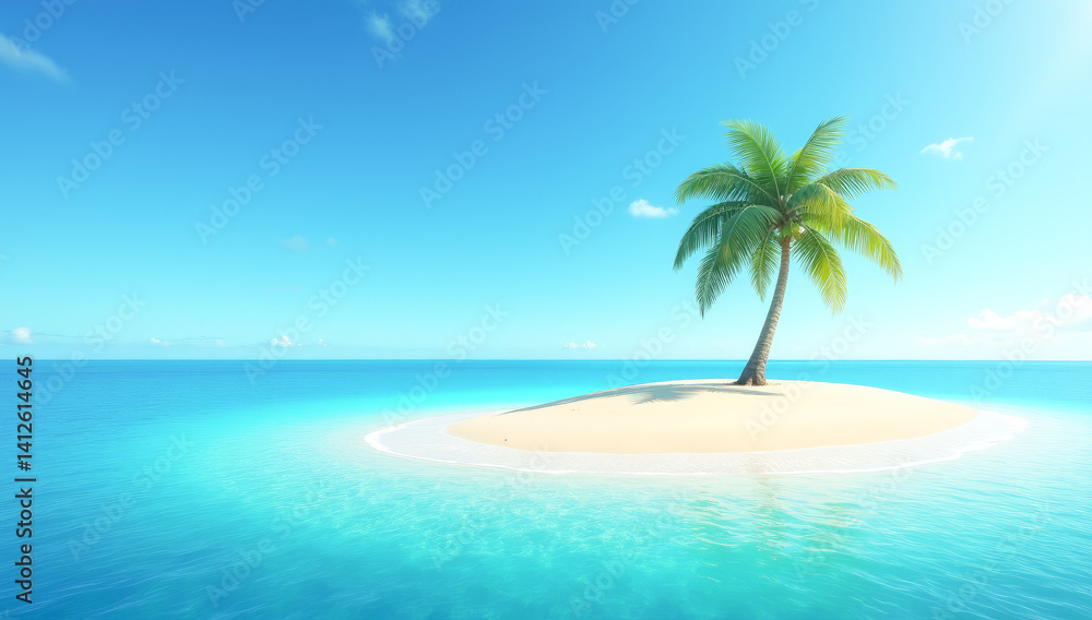 Obraz premium a small sandy island with one palm tree in the middle of the ocean