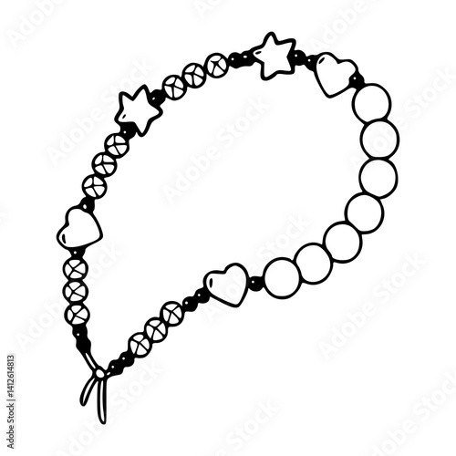 heat, star, and circle beaded bracelet line art