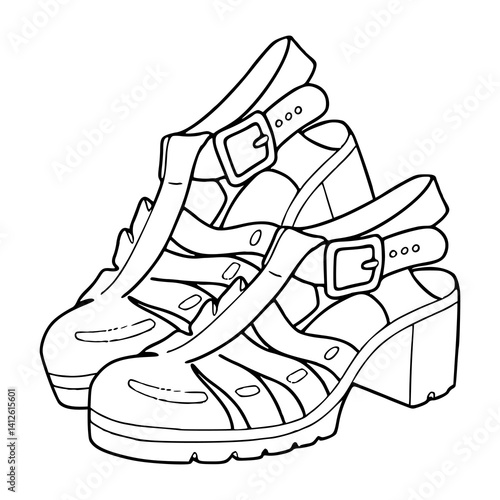 strappy platform sandals line art