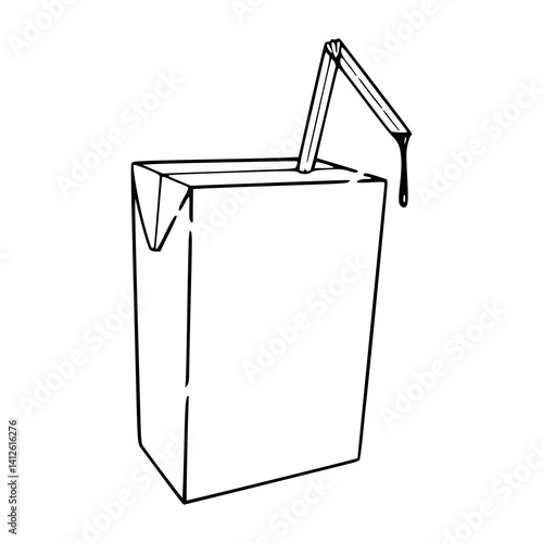 a line art drawing of a carton milk with straw 