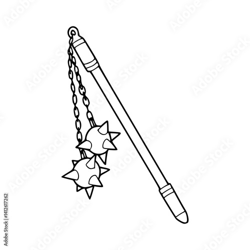 spiked flail weapon line art