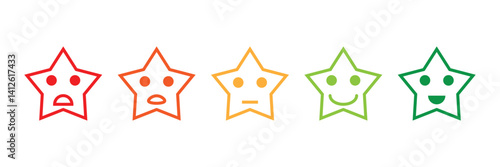Smile happy unhappy face icon. Emotion feedback vector concept. Rank, level of satisfaction rating. Excellent, good, normal, bad, very bad.