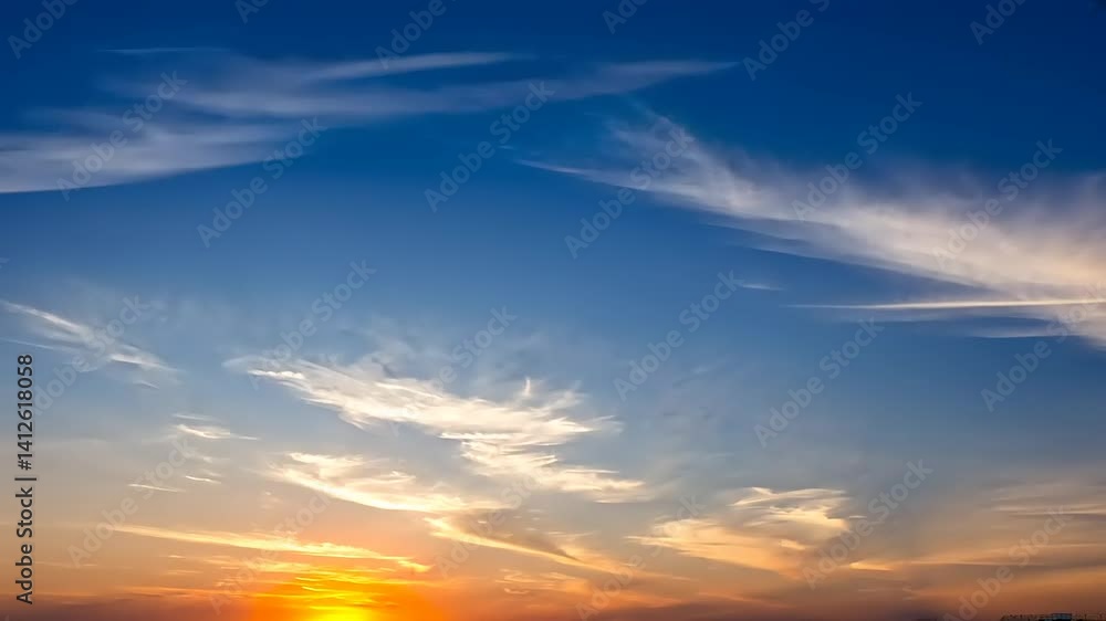 Vibrant sunset with wispy clouds in a blue sky Vibrant sunset with wispy clouds in a blue sky