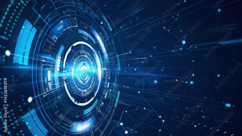 Futuristic Digital Interface Blue Circular Patterns and Technology Flow Enhancing Connectivity and Data in Dynamic Abstract Environment Futuristic Digital Interface Blue Circular Patterns and Technology Flow Enhancing Connectivity and Data in Dynamic Abstract Environment