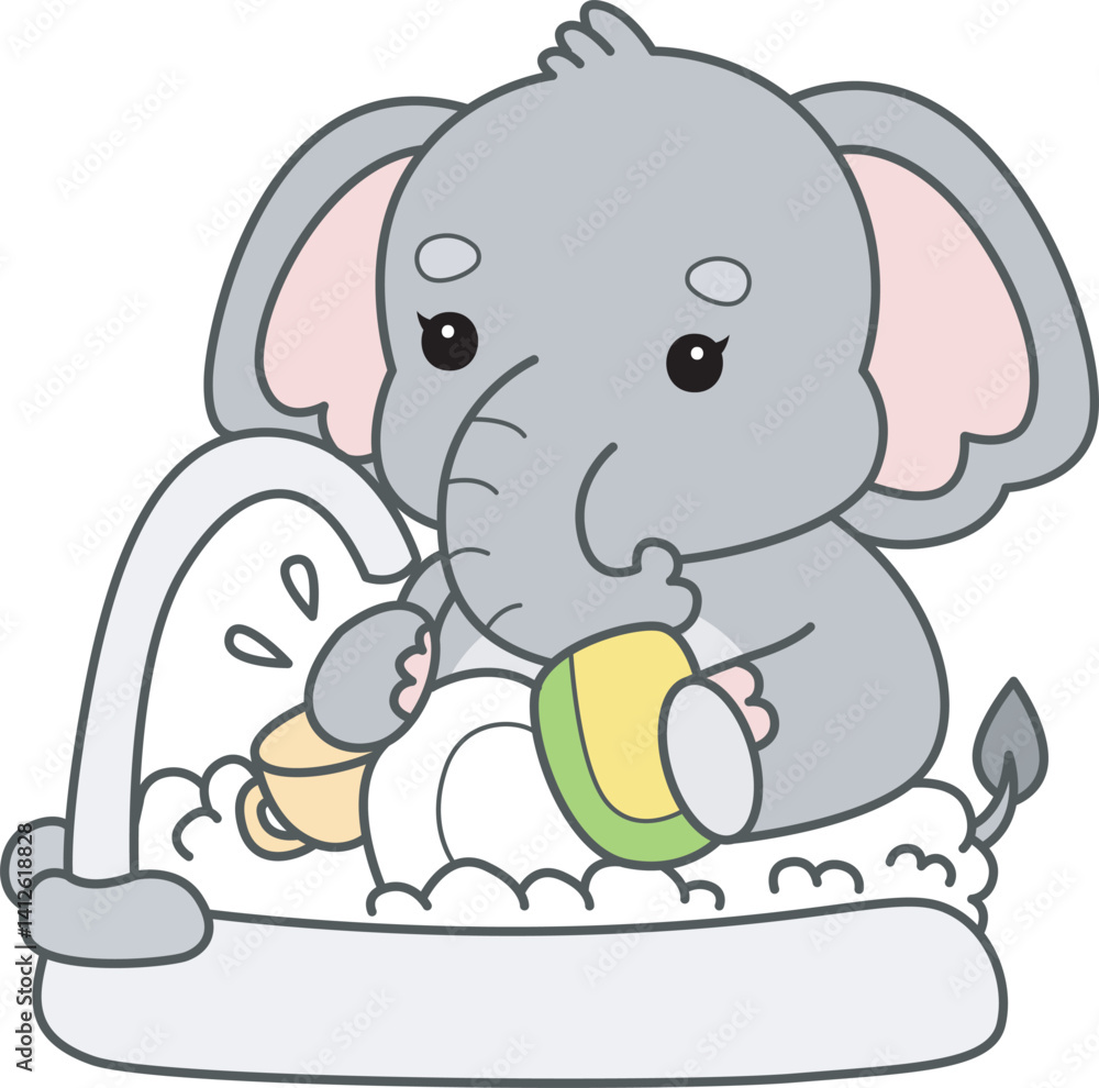 Obraz premium Cute Elephant vector icon. Funny baby Elephant animal series stock illustration. Life of fluffy Elephant designs.