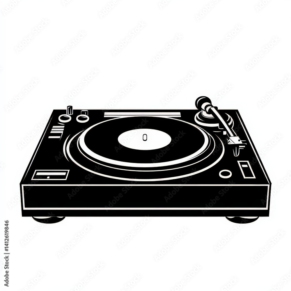 Fototapeta premium Black and White Illustration of a Record Player