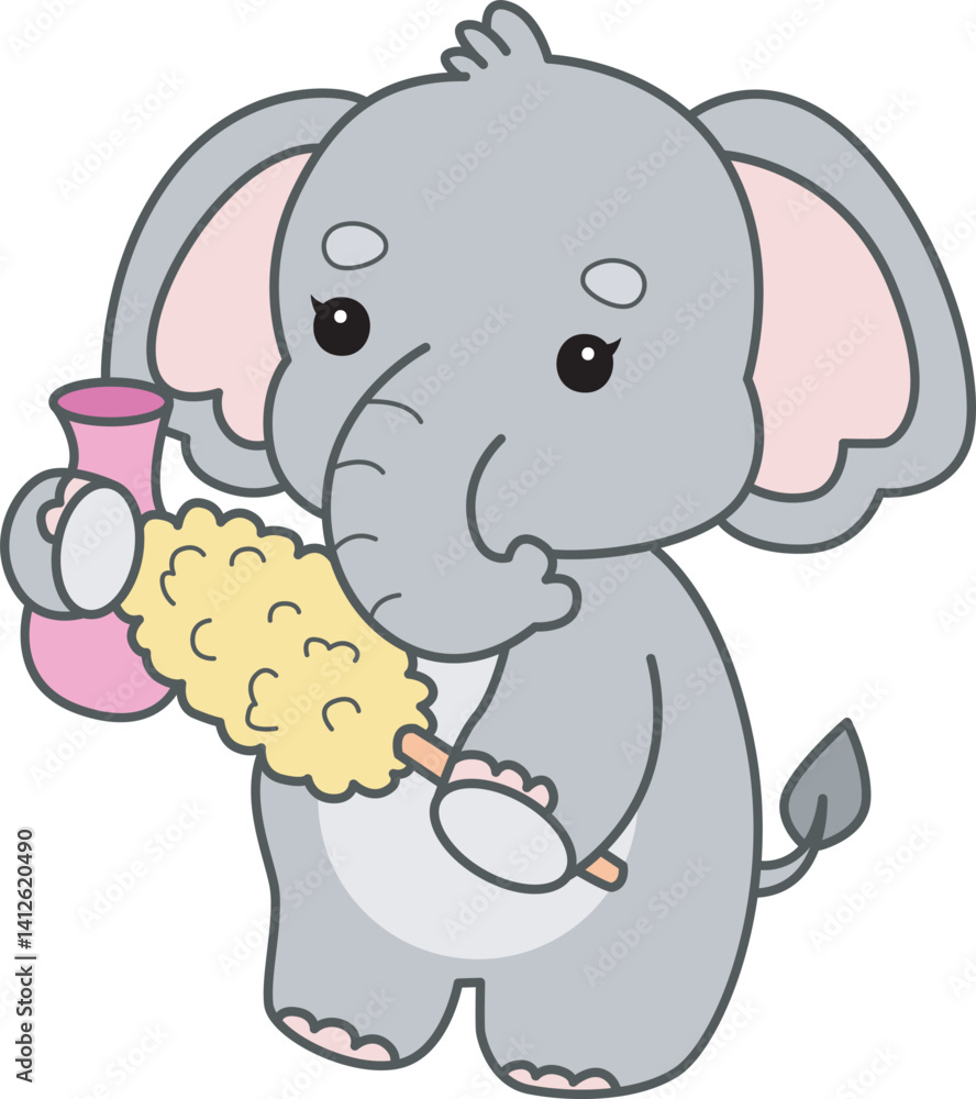 Obraz premium Cute Elephant vector icon. Funny baby Elephant animal series stock illustration. Life of fluffy Elephant designs.