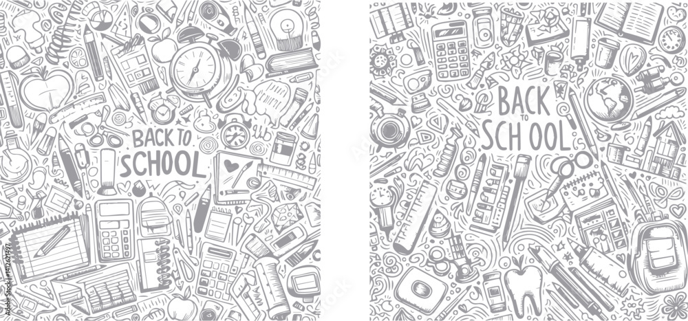 Back to school doodle seamless pattern. Hand drawn background set vector illustration. Back to school doodle seamless pattern. Hand drawn background set vector illustration.