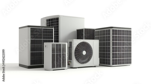 HVAC units with various sizes, and white background.